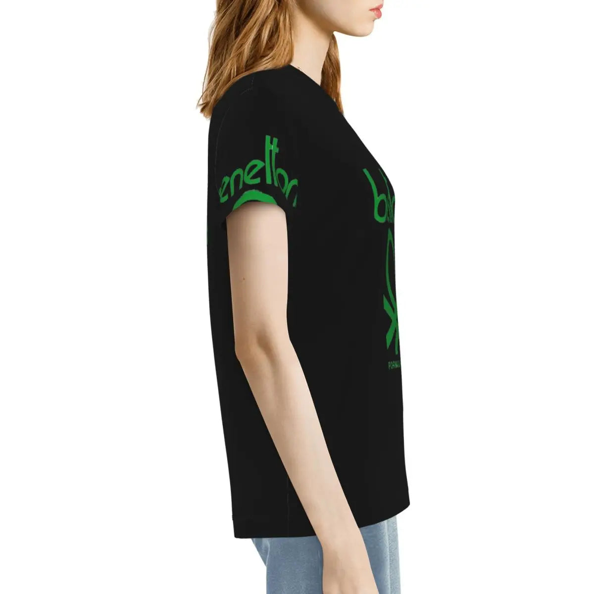 T-shirt Benetton pour femme, manches courtes, col rond, vêtements en coton, t-shirts d'été, streetwear