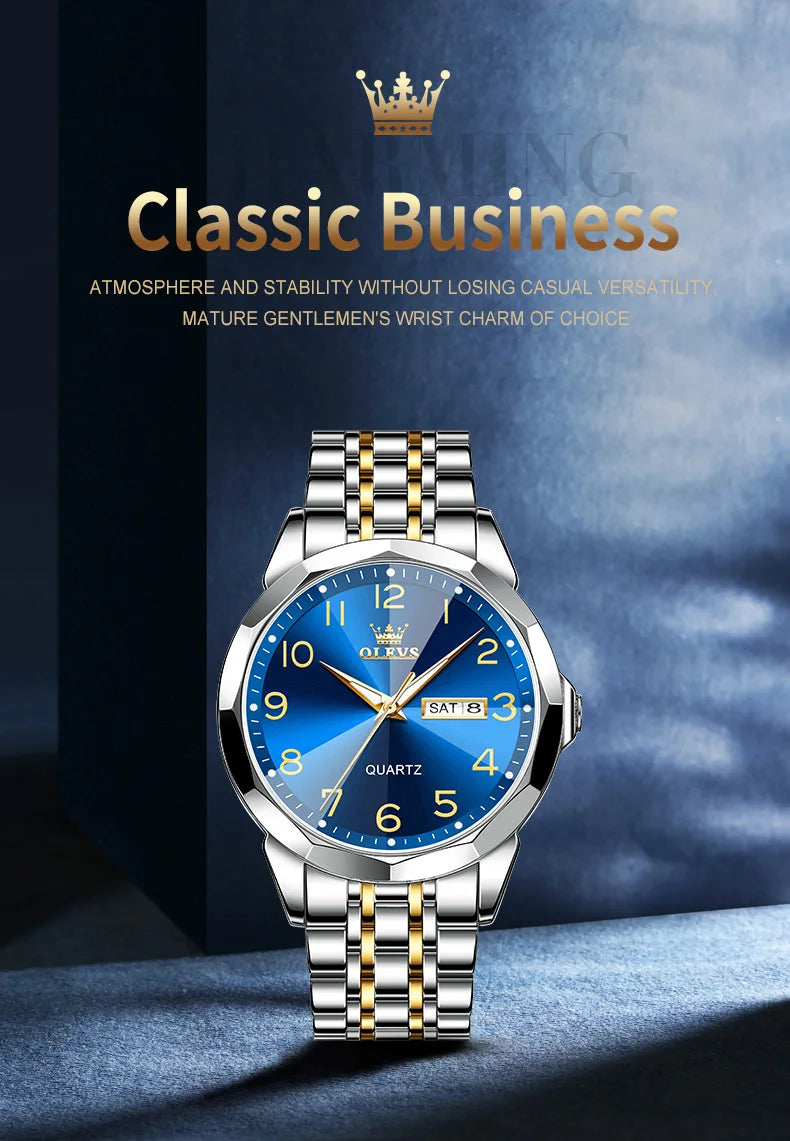OLEVS montre de luxe montre pour hommes étanche argent acier inoxydable classique montre-bracelet à Quartz décontractée .