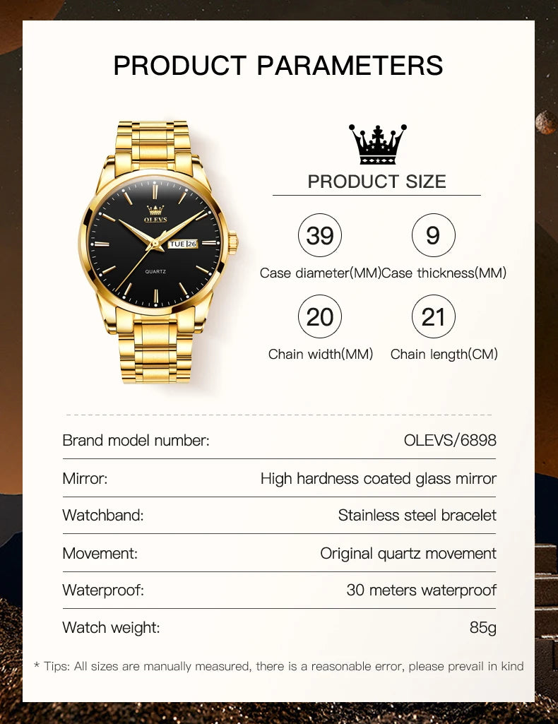 Montre Homme OLEVS — Quartz Acier Inoxydable, Lumineuse & Waterproof