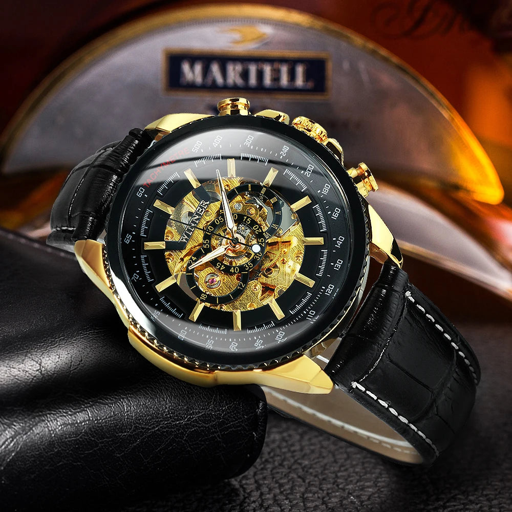 Montre Automatique Squelette Militaire Homme WINNER – Steampunk, Bracelet Cuir