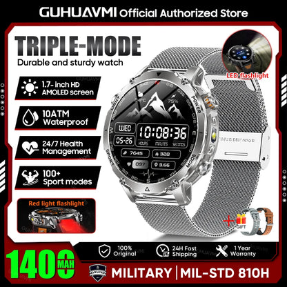 Smartwatch Militaire GUHUAVMI 2026 – Écran AMOLED 1,7", Batterie 1400mAh, GPS, Appel Bluetooth