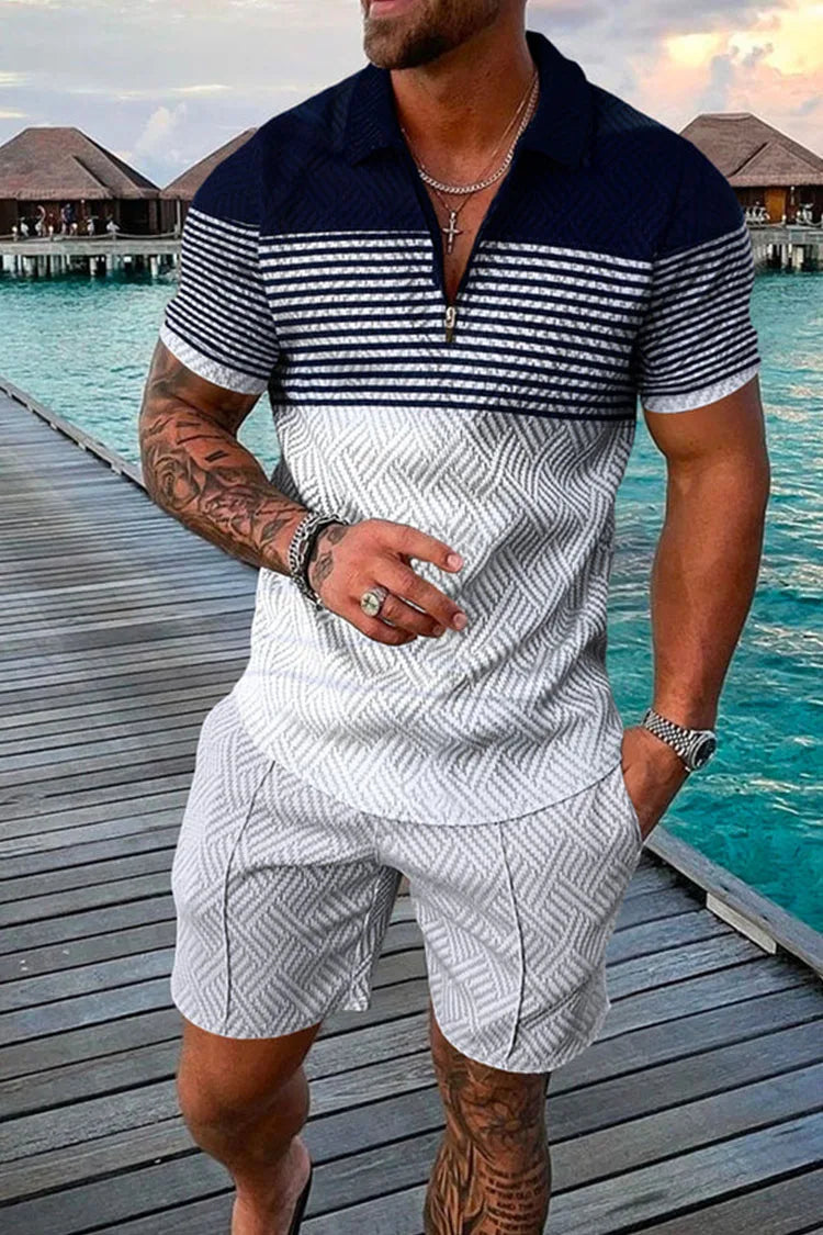 Polo Zippé Vintage Homme — Ensemble Survêtement Col Mandarin, Respirant & Grande Taille S-5XL