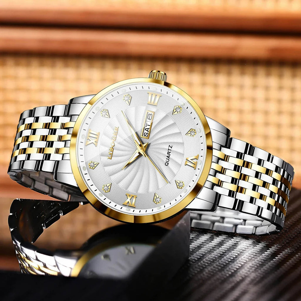 Montres de luxe en acier inoxydable pour hommes, montres-bracelets à Quartz avec cadran lumineux et calendrier, Relogio Masculino (sans boîte)