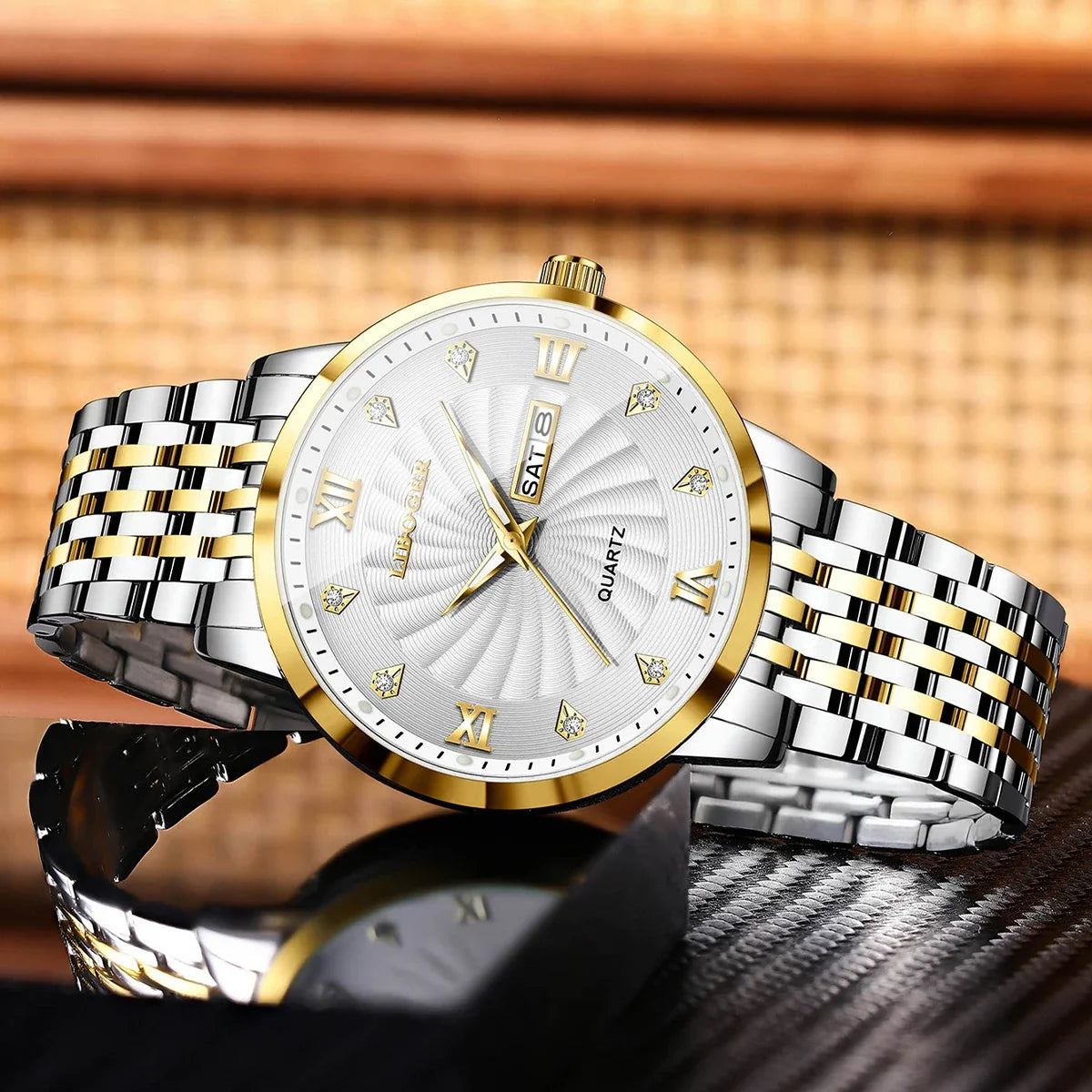 Montres de luxe en acier inoxydable pour hommes, montres-bracelets à Quartz avec cadran lumineux et calendrier, Relogio Masculino (sans boîte)