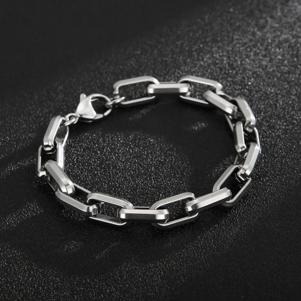 Bracelet à chaîne transversale en acier inoxydable pour hommes, chaîne épaisse cubaine, Style industriel Hip-hop Punk.
