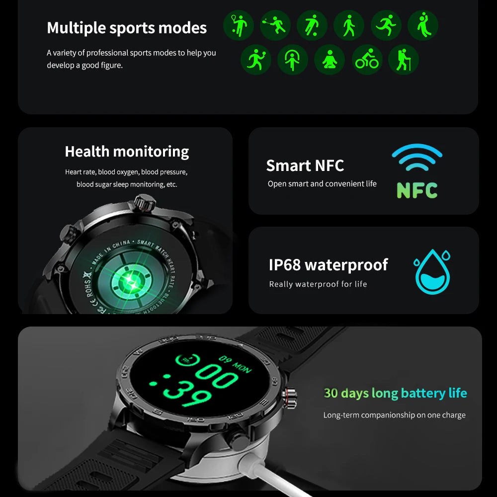 Montre intelligente étanche avec boussole pour homme, surveillance de la santé, traqueur de sport GPS, appel Bluetooth HD, assistant vocal, nouveau, 2024