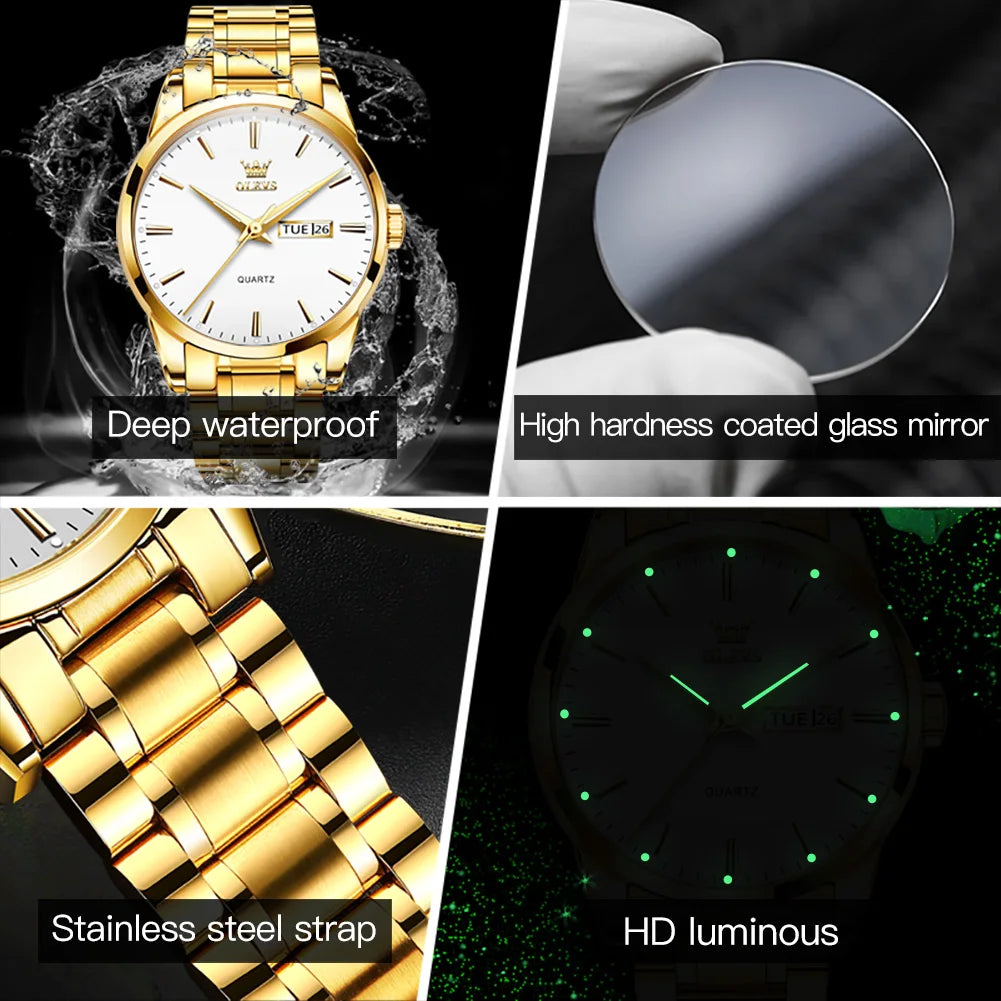 Montre Homme OLEVS — Quartz Acier Inoxydable, Lumineuse & Waterproof