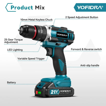 Perceuse à Percussion Sans Fil 3-en-1 – 21V, Couple 25+3, Moteur Cuivre Pur