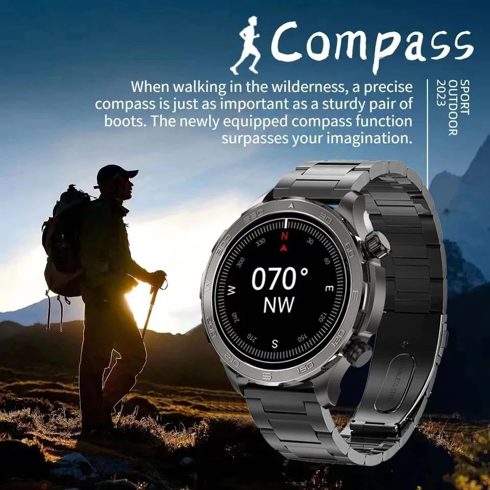 Montre intelligente étanche avec boussole pour homme, surveillance de la santé, traqueur de sport GPS, appel Bluetooth HD, assistant vocal, nouveau, 2024