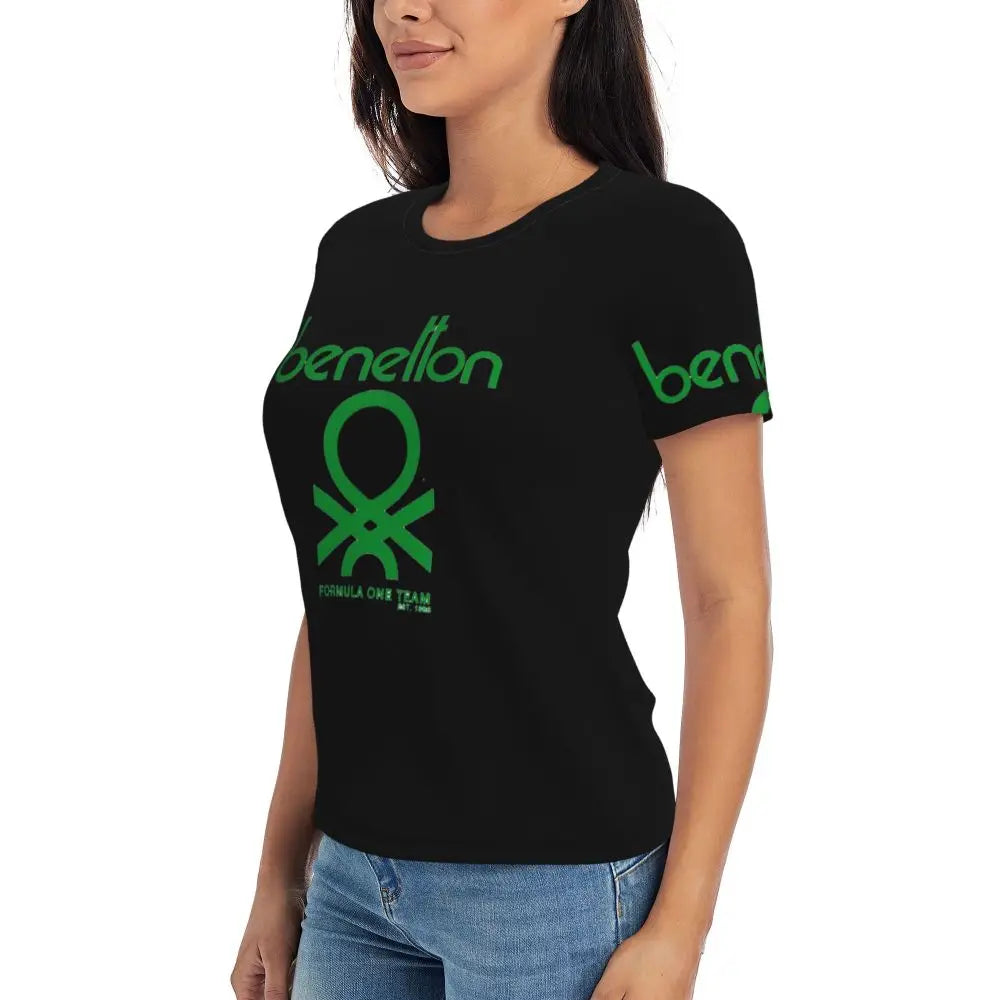 T-shirt Benetton pour femme, manches courtes, col rond, vêtements en coton, t-shirts d'été, streetwear