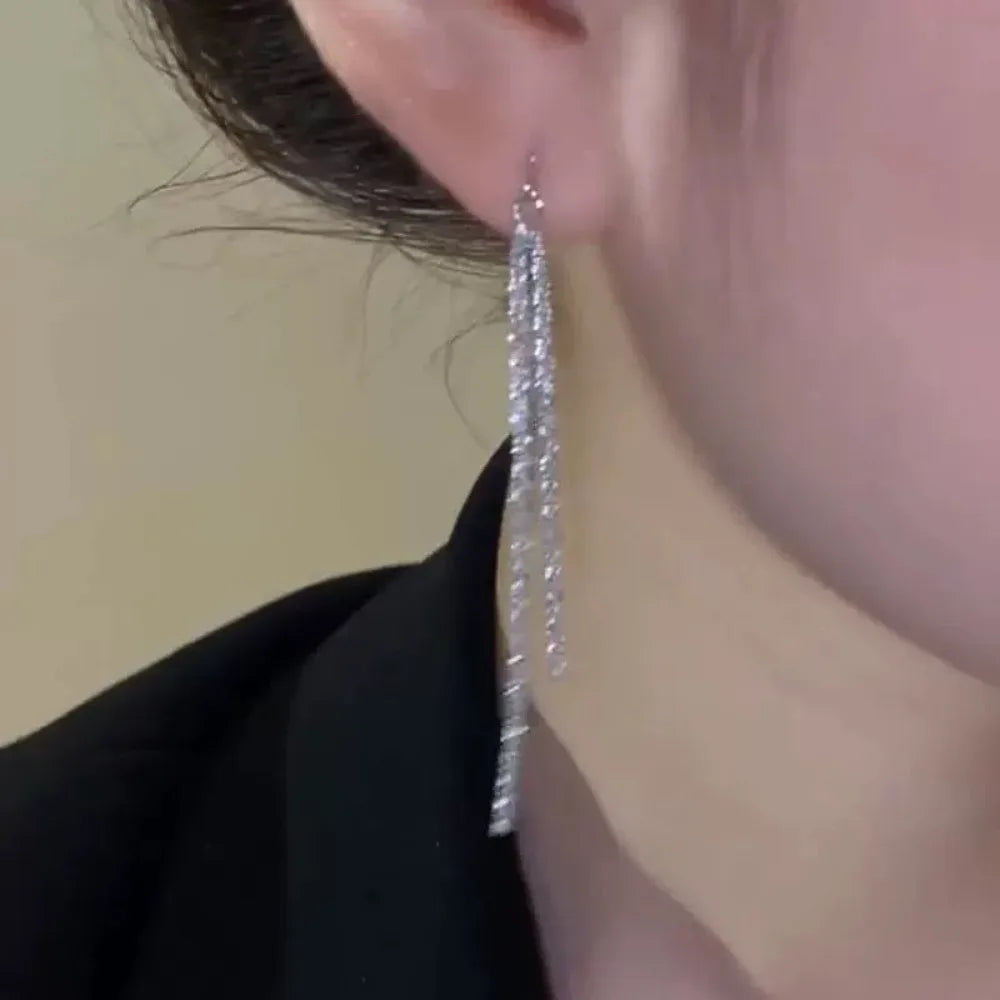 Boucles d'oreilles pendantes argentées à franges