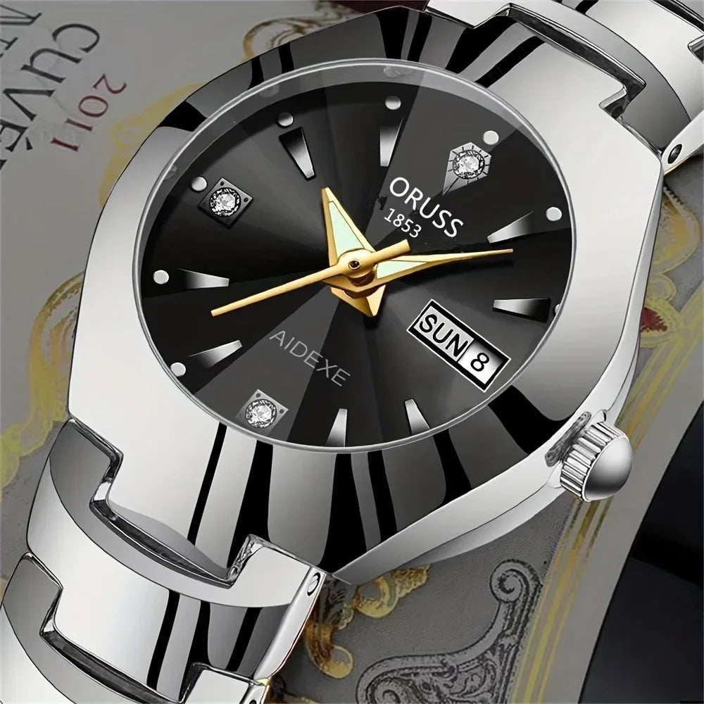 2 pièces Couples cadran coupe montre à Quartz affaires mode analogique calendrier montre-bracelet saint valentin cadeau pour hommes femmes Date montre