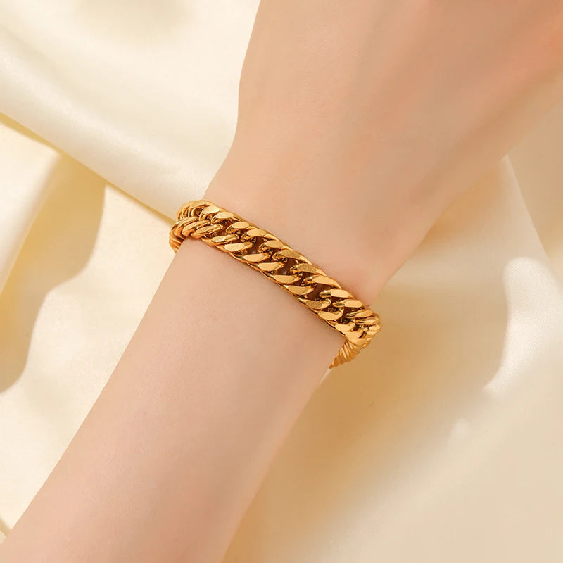 Bracelet jonc en acier inoxydable 316L GANEMLY pour femmes, nouveau bracelet punk, chaîne de poignet, bijoux imperméables, bijoux femme