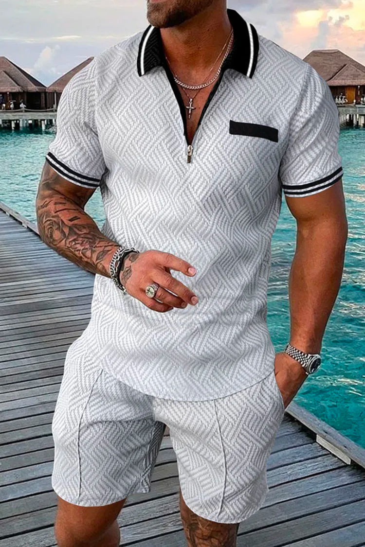 Polo Zippé Vintage Homme — Ensemble Survêtement Col Mandarin, Respirant & Grande Taille S-5XL