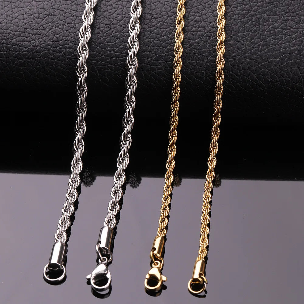 Collier en acier inoxydable 316L HNSP, chaîne torsadée, pour homme, bijoux unisexes, accessoires, largeur 3MM/4MM/5MM