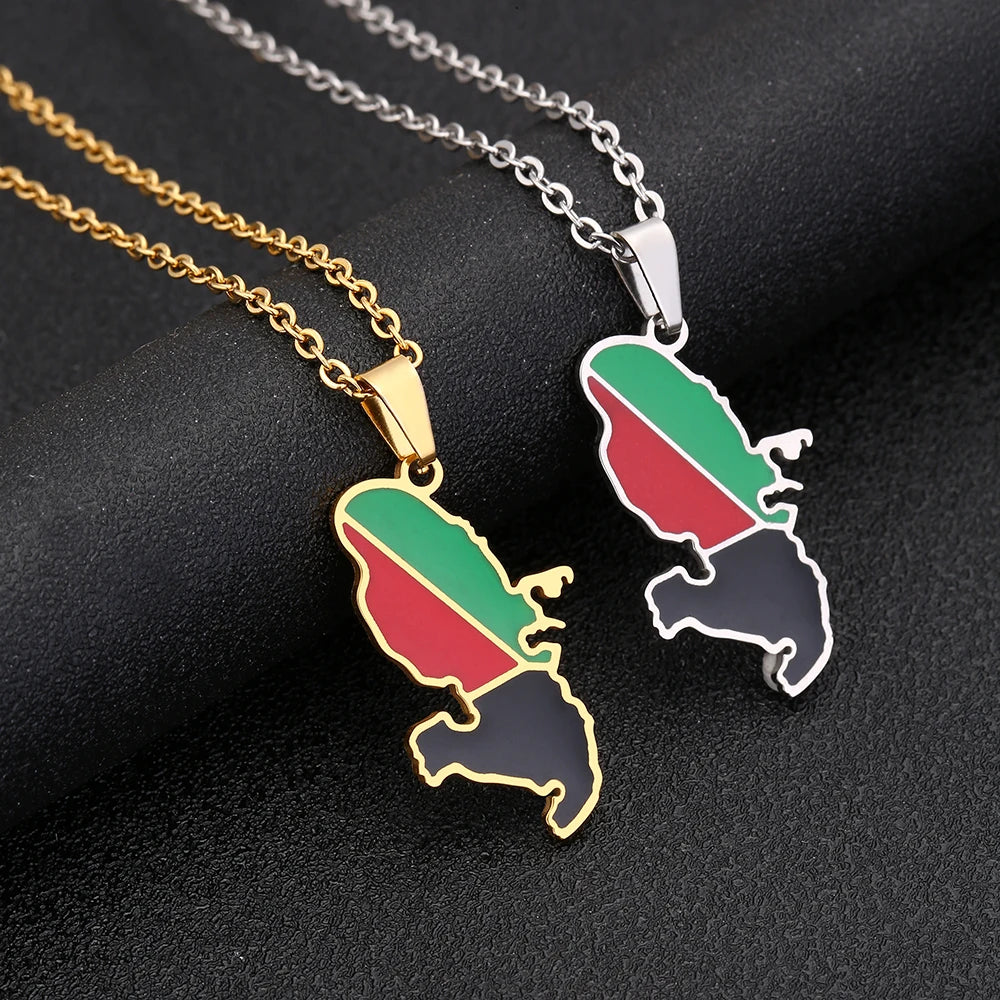 Collier Pendentif Drapeau Martinique – Acier Inoxydable Or & Argent