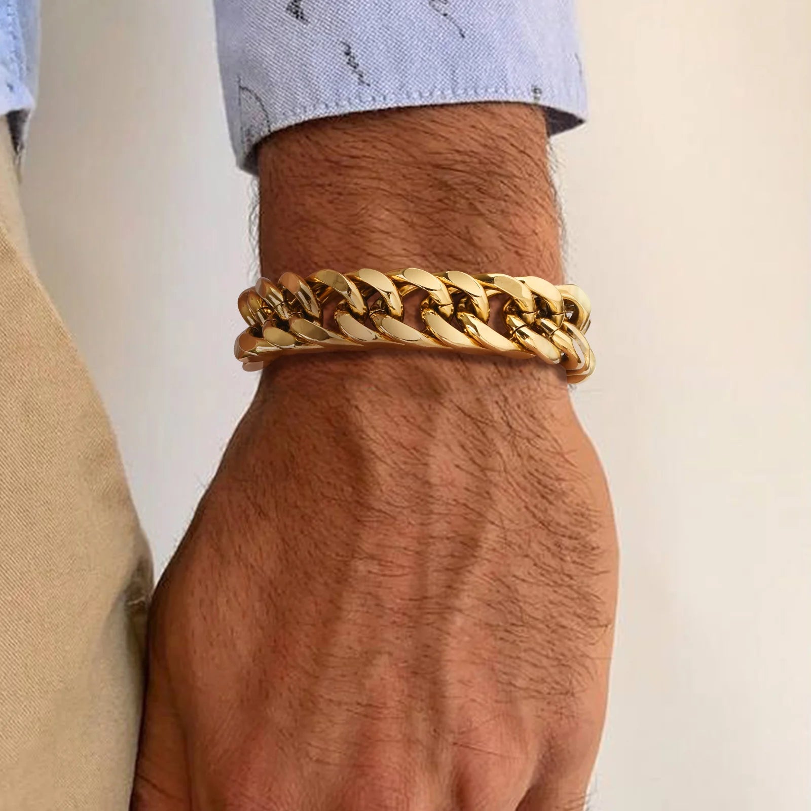 Bracelets cubains en acier inoxydable pour hommes