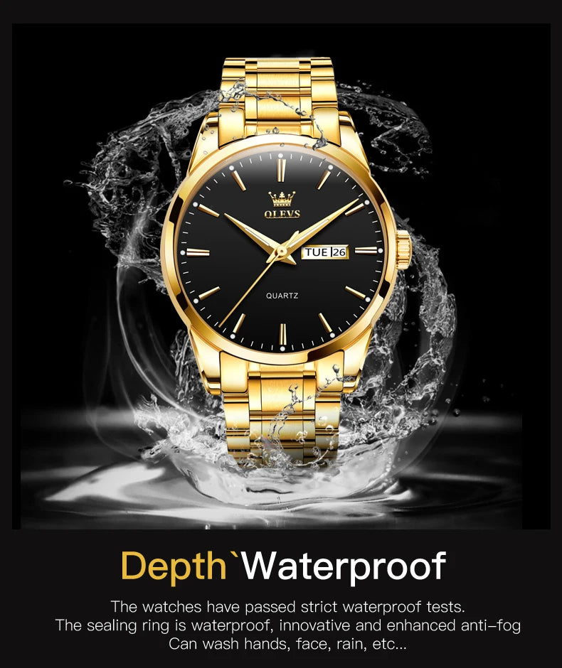 Montre Homme  Gold — Acier Inoxydable, Lumineuse & Waterproof