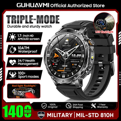 Smartwatch Militaire GUHUAVMI 2026 – Écran AMOLED 1,7", Batterie 1400mAh, GPS, Appel Bluetooth
