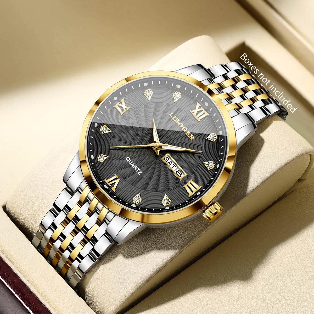 Montres de luxe en acier inoxydable pour hommes, montres-bracelets à Quartz avec cadran lumineux et calendrier, Relogio Masculino (sans boîte)
