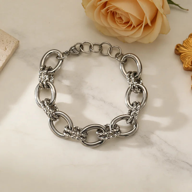GANEMLY – Bracelet en acier inoxydable 316L pour femmes, couleur argent, chaîne à maillons, à la mode, Punk, chaîne de poignet, bijoux étanches