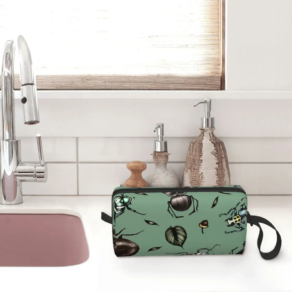 Trousse de maquillage à motif de coléoptères colorés - Collection Insectes - Trousse de toilette et de maquillage pour femmes - Trousse de beauté de voyage - Trousse à crayons