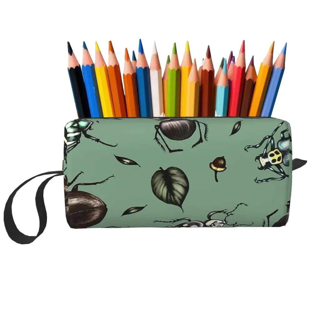 Trousse de maquillage à motif de coléoptères colorés - Collection Insectes - Trousse de toilette et de maquillage pour femmes - Trousse de beauté de voyage - Trousse à crayons