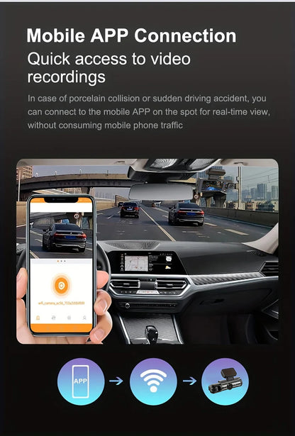 Caméra de tableau de bord pour voitures 1080P, enregistreur vidéo DVR, double caméra de voiture, vue avant et intérieure, enregistrement en boucle, moniteur WiFi Dashcam