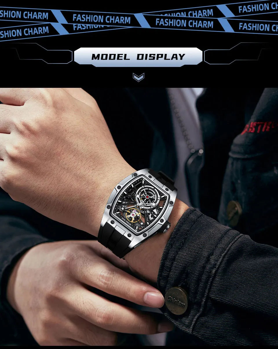 Montre Homme MINIFOCUS — Mécanique Automatique Squelette, Silicone & Waterproof 5ATM