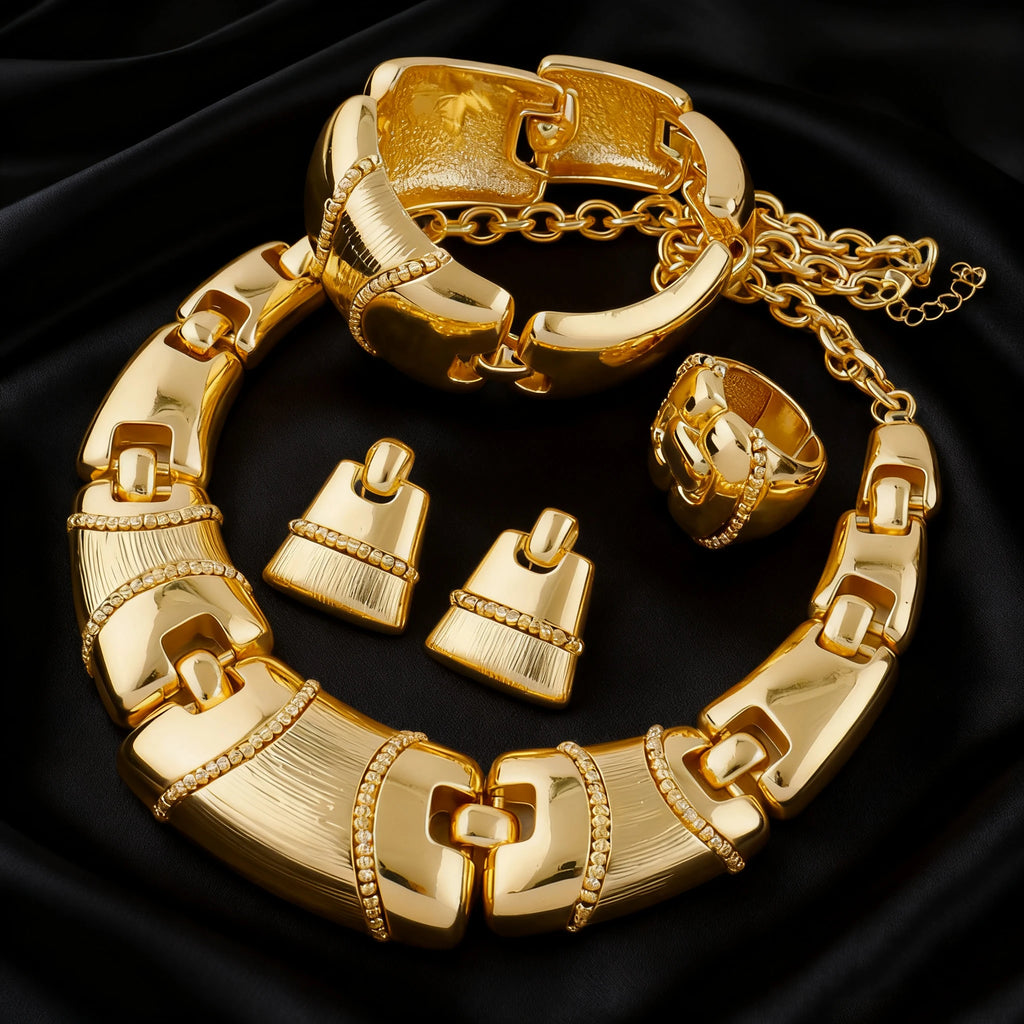 Ensemble de bijoux africains nigérians, collier, Bracelet, boucles d'oreilles, bagues, exagéré, élégant, luxe, pour dames, fête de mariage