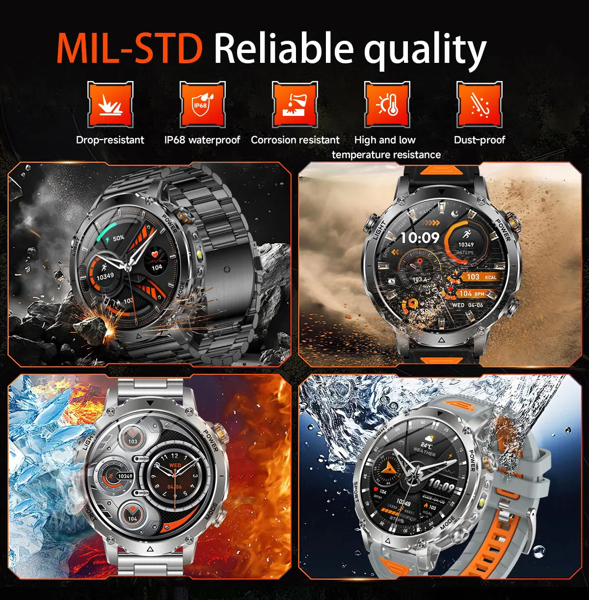 Montre Connectée Militaire 2026 pour Hommes avec Batterie 1400mAh, Lampe Torche Extérieure, Étanchéité 10ATM.