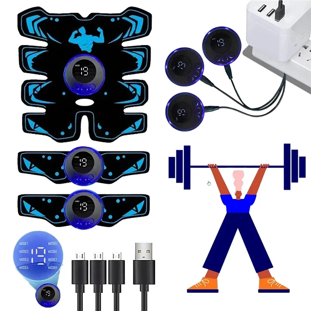 Masseur Abdominal EMS écran LCD | Stimulateur Musculaire Sans Fil | 8 Modes | Charge USB
