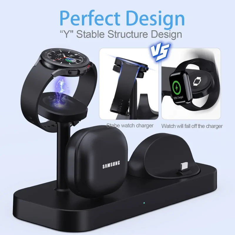 Station de Charge Sans Fil 3-en-1 VIKEFON – Samsung Galaxy, Montre & Écouteurs, 15W