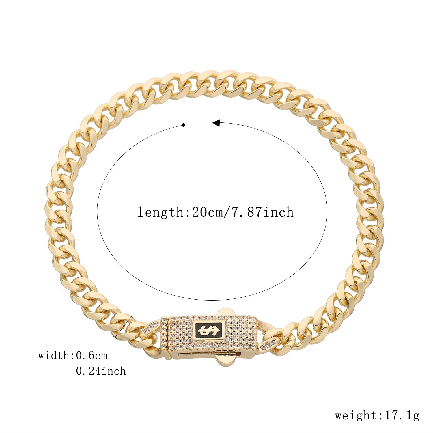 Bracelet de cheville de style Monaco hommes femmes, plaqué or 14 carats.