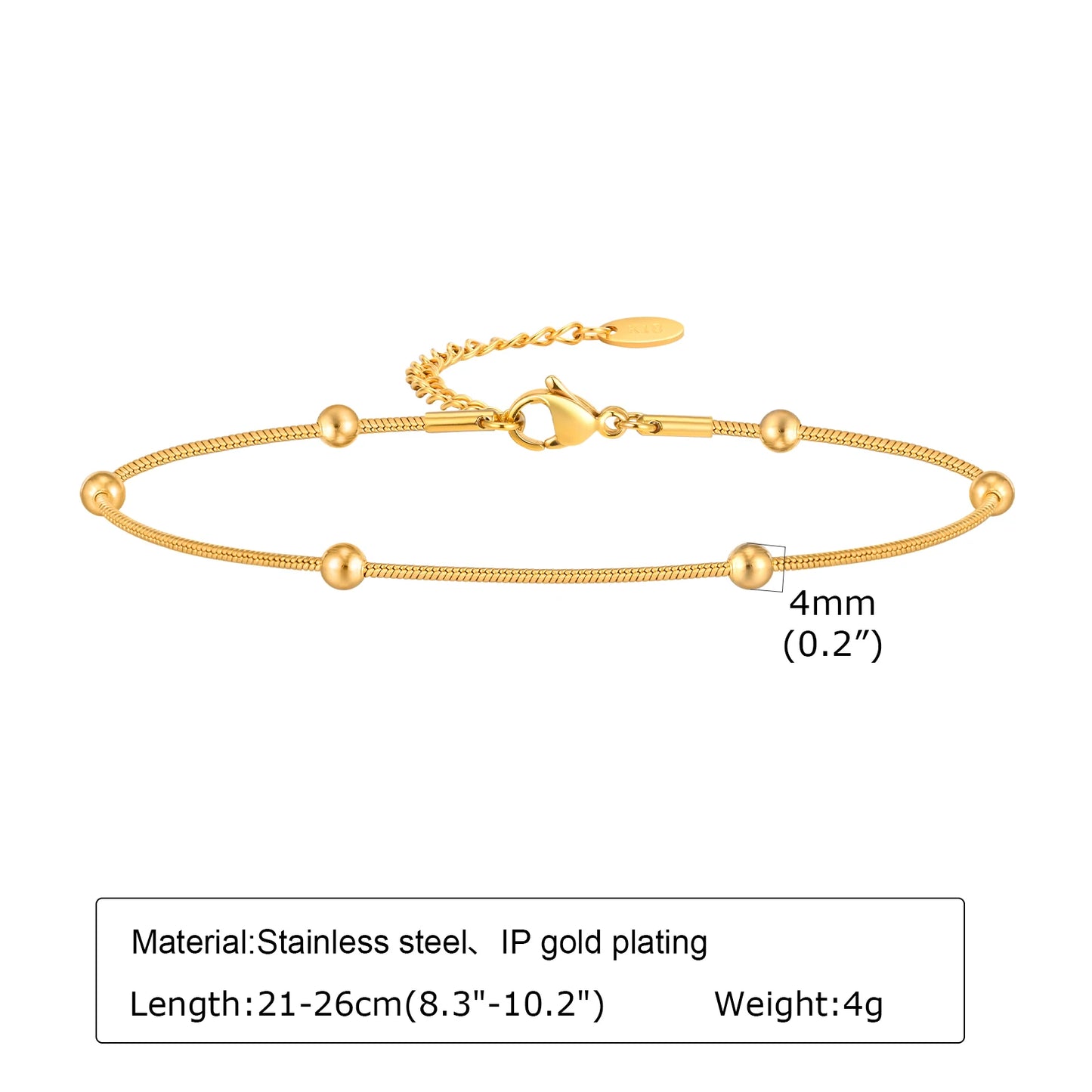 Bracelet de cheville à disque pour femmes, acier inoxydable réglable.