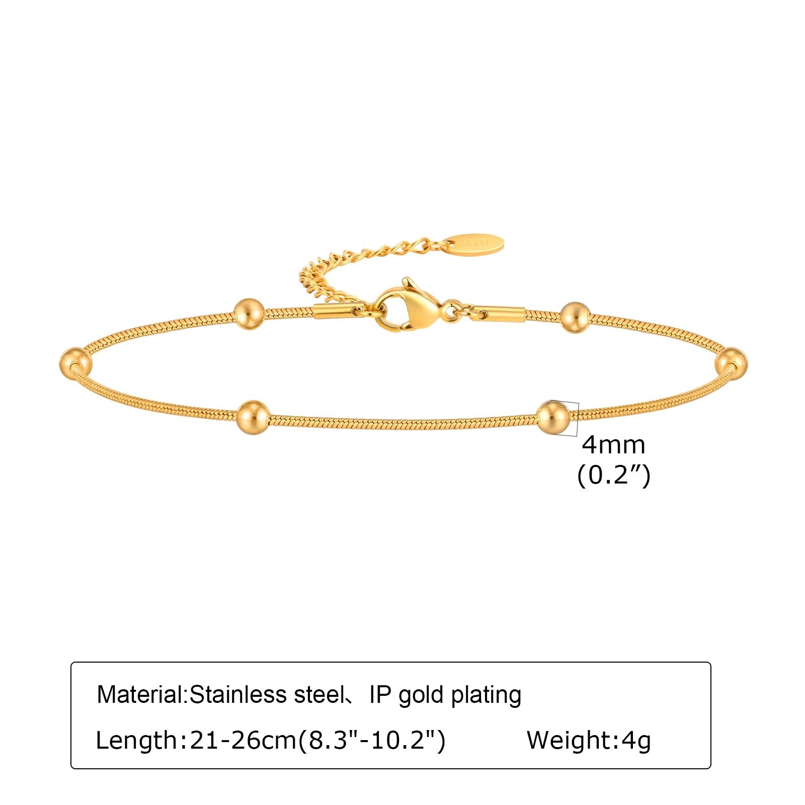 Bracelet de cheville à disque pour femmes, acier inoxydable réglable.