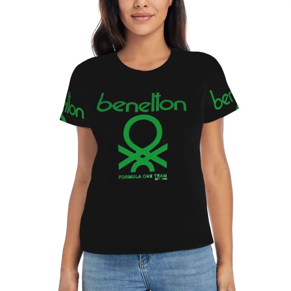 T-shirt Benetton pour femme, manches courtes, col rond, vêtements en coton, t-shirts d'été, streetwear