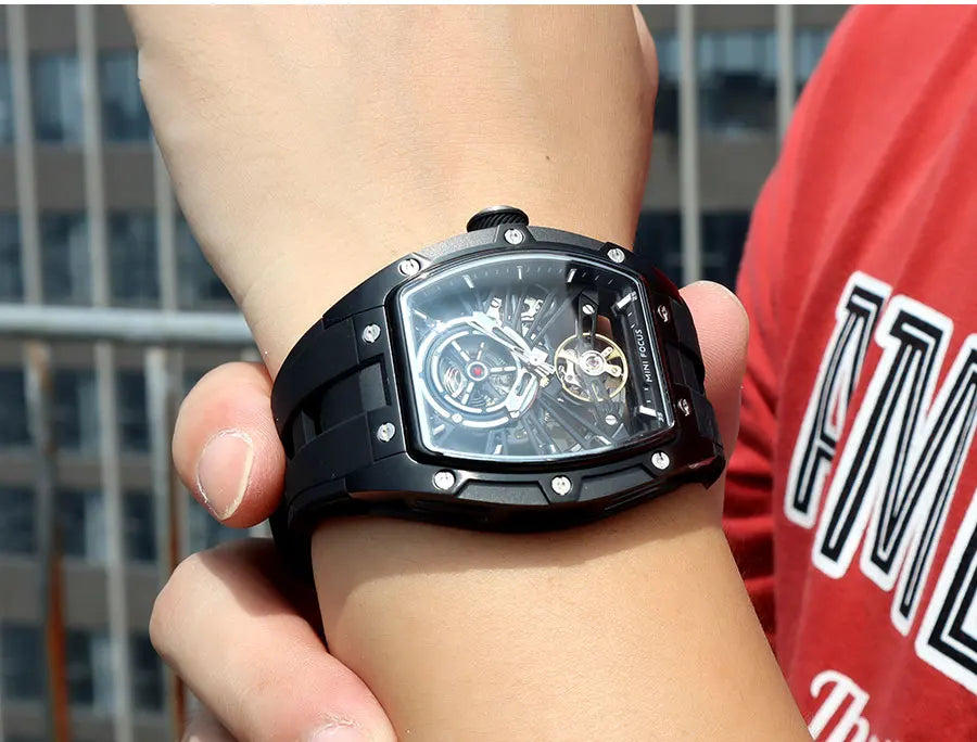 Montre Homme MINIFOCUS — Mécanique Automatique Squelette, Silicone & Waterproof 5ATM