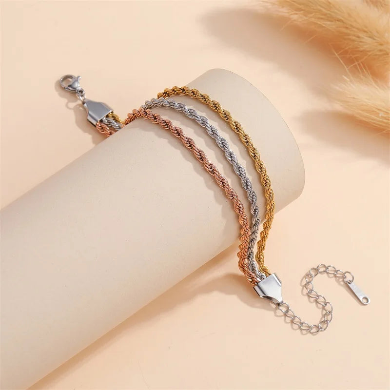 GANEMLY – Bracelet en acier inoxydable pour femmes, chaînes torsadées superposées en 3 couleurs, chaîne de poignet étanche, bijoux étanches