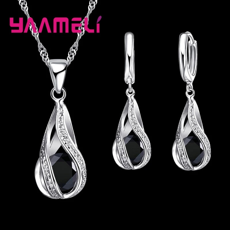Goutte d'eau chaude en argent collier + Boucles