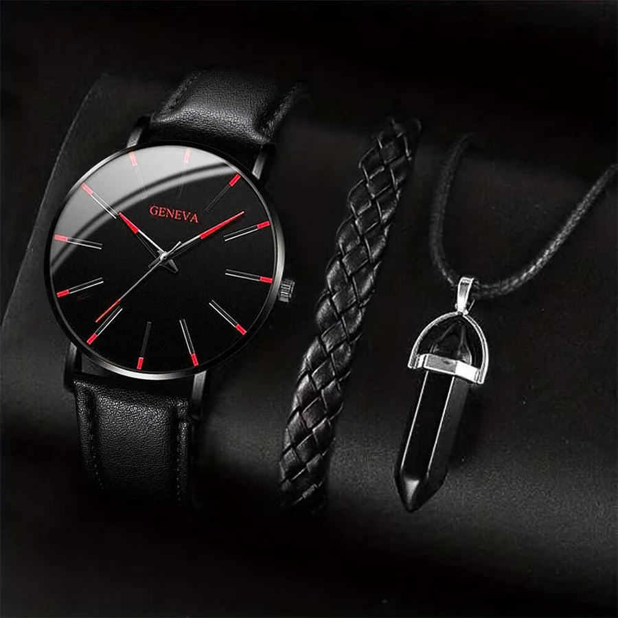 3 pièces/ensemble hommes montres d'affaires bracelet en cuir.