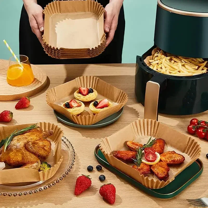 Papier Parchemin Antiadhésif pour Friteuse à Air – Rond, Carré ou Rectangle | 50 à 300 pcs