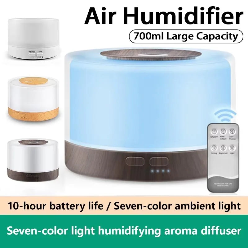Humidificateur d'aromathérapie à grande capacité de 700 ml, effet bois.