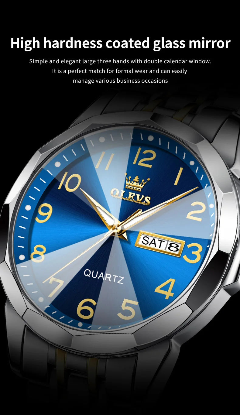 OLEVS montre de luxe montre pour hommes étanche argent acier inoxydable classique montre-bracelet à Quartz décontractée .