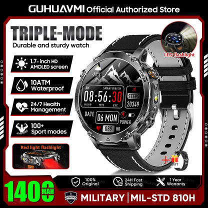 Smartwatch Militaire GUHUAVMI 2026 – Écran AMOLED 1,7", Batterie 1400mAh, GPS, Appel Bluetooth