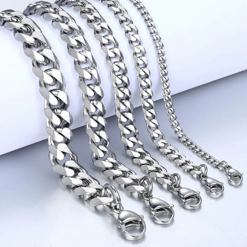 Bracelet chaîne cuba, classique, en acier inoxydable, largeur 3/5/7/9mm, bijoux cadeau, nouvelle collection