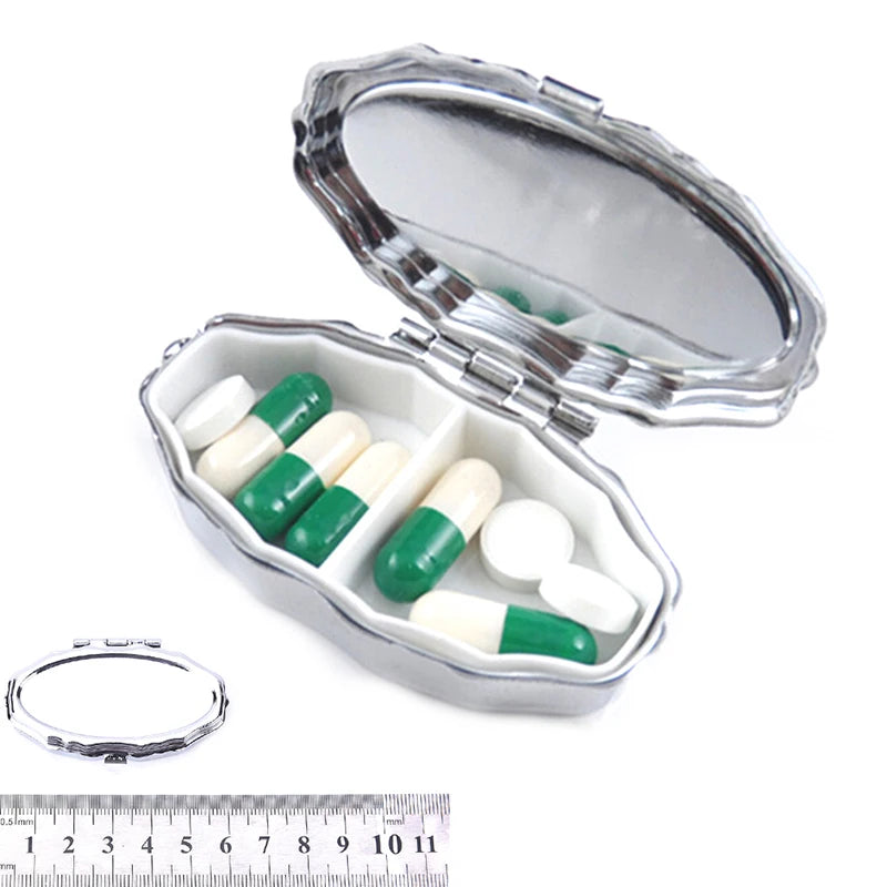 Mini boîte à pilules Portable, organisateur de médicaments, conteneur de médicaments, boîte de rangement en métal avec organisateur de pilules miroir
