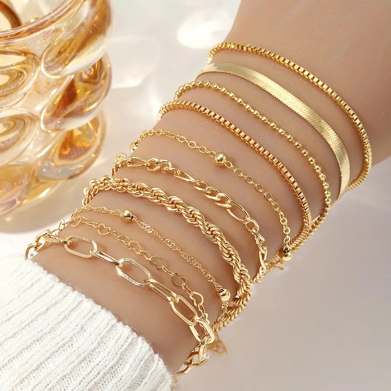 Lot de 10 bracelets dorés bohème