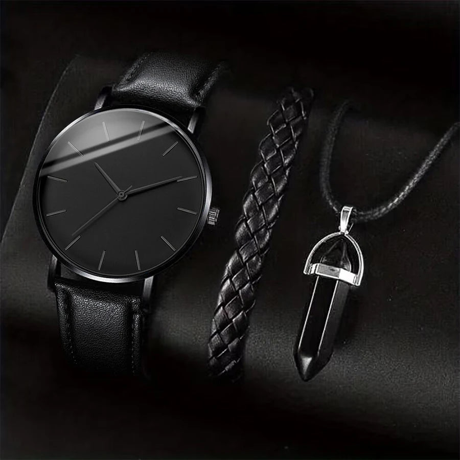 3 pièces/ensemble hommes montres d'affaires bracelet en cuir.
