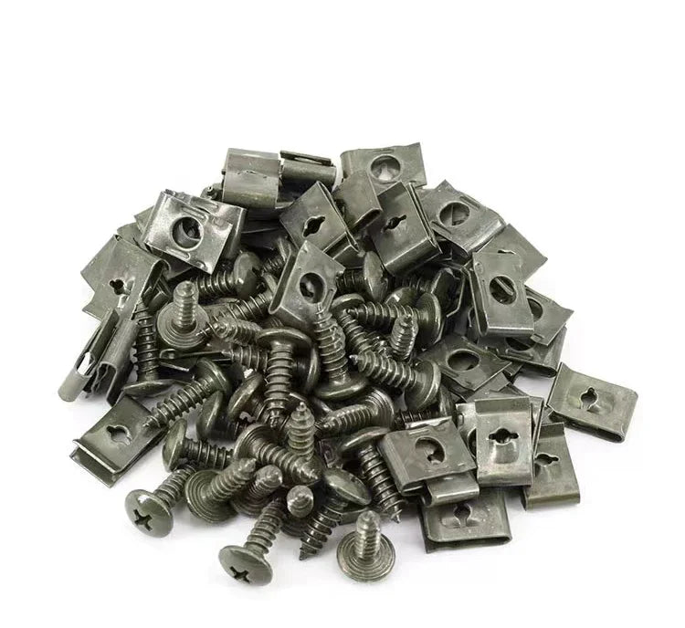 Jeu de Clips à vis métalliques pour voiture, 10/200 pièces, Clip de fixation de Type U avec vis antirouille, boucle de Protection de pare-chocs de garde-boue, vis en feuille de fer
